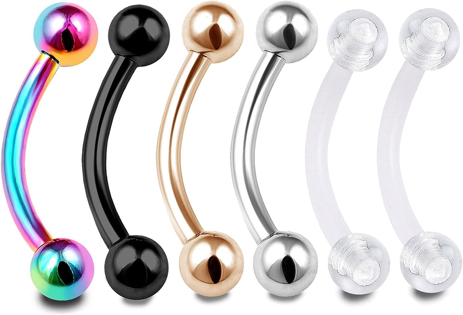 bodyjewellery 6pcs 16g Barbell Curved Surgical Steel Helix Daith Bridge Stud Rook Lip Ring Tragus Cartilage Eyebrow ACYI Pick Size