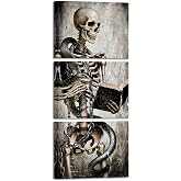 Apicoture Gothic Skeleton Canvas Wall Art with Snake and Chains Vintage Dark Academia Skull Artwork for Bedroom Living Room Home Decoration 12x16 inch x 3Panel