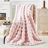 Bigacogo Faux Fur Throw Blanket for Couch, Fuzzy Soft Plush Thick Warm Bubble Blankets for Sofa Bed Living Room Décor, Cute Luxury Cozy Fluffy Throw Gift for Women Girls, 50"x60", Pink