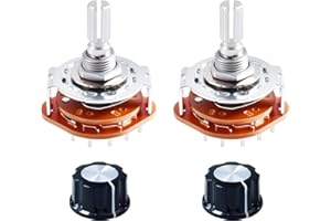 FOCMKEAS 2pcs RS25 Rotary Band Switch 2P4T 2 Pole 4 Position Band Channel Rotary Selector Switches 1 Deck Waveband switches with Knob for TV, Radio, Electronic Device