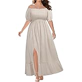 Plus Size Summer Dresses Sun - Maxi Boho Casual Off Shoulder Floral Lace Long Dress with Pockets