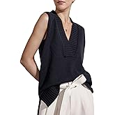 Daacee Women's V Neck Sweater Vest Casual Summer Loose Side Slit Sleeveless Pullover Knit Tank Summer Tops