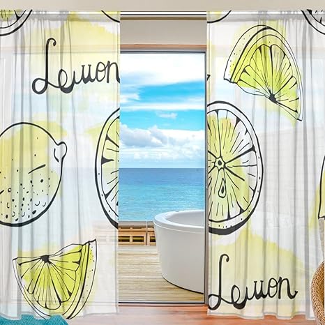 Amazon 旅立の店 カーテン レースカーテン レモン柄 半遮光 おしゃれ 薄い 遮熱uvカット通気 ポリエステル ホーム装飾 間仕切り 洗濯可能 0cmx140cmx2枚 レースカーテン オンライン通販