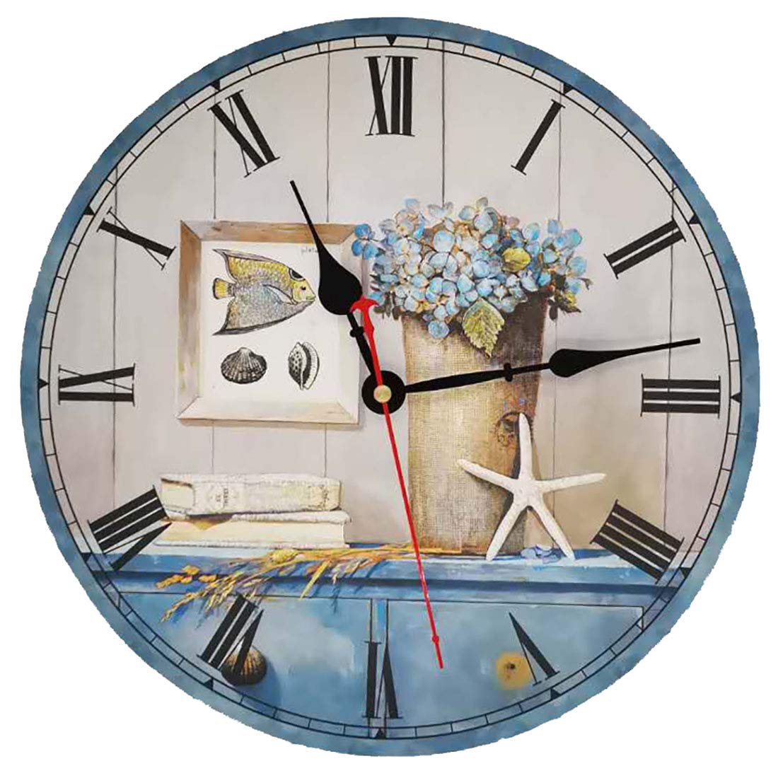VieVogue Retro Wooden Wall Clock, Large Vintage Rustic Colorful Non -Ticking Silent Quiet Decorative Wood Clck for Gift Home Office Kitchen Nursery Living Room Bedroom