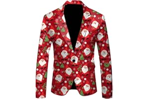 Christmas Suit for Men Novelty Snowflake Santa Reindeer Xmas Tree Printed Mens Christmas Suit Jacket Xmas Party