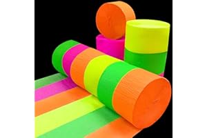WELITTCON 400 feet Glow Party Neon Streamer Decorations Glow Crepe Paper Streamers UV Reactive Fluorescent Neon Paper Streamers Glow in The Dark Party Supplies and Decorations Wedding Birthday Blacklight Party
