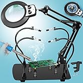 KUVRS Helping Hands Soldering Station, 12X Magnifying Glass with Light and Stand, 4 Magnetic Third Hands & 4 PCB Circuit Boar