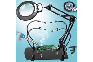 KUVRS Helping Hands Soldering Station, 12X Magnifying Glass with Light and Stand, 4 Magnetic Third Hands & 4 PCB Circuit Boar