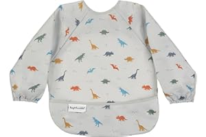 Tiny Twinkle Long Sleeve Bib for Babies & Toddlers | Waterproof Smock Bib for Eating | Machine Washable & Mess-Proof Feeding Essentials | Newborn Shower Gift (Dinosaur, 6–24M)