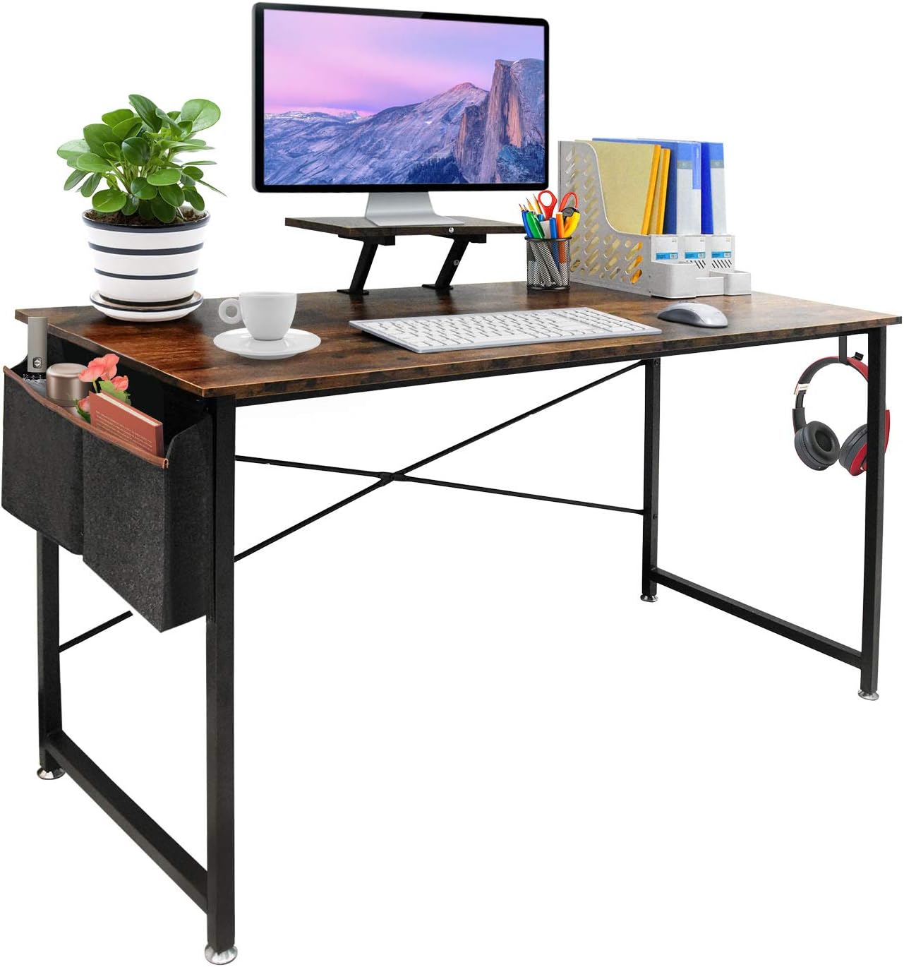 Seeutek Study Computer Desk Modern Writing Table 55 Inch Simple Style Laptop Desk with Storage Bag and Hooks for Home and Office: Kitchen & Dining