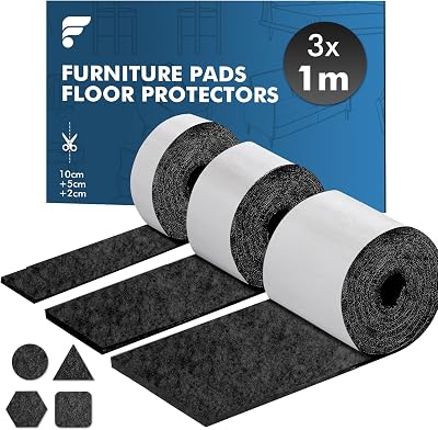 Shinfly Furniture Pads Floor Protectors 3 Rolls 1 m Felt Self-Adhesive Black