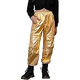 Perfashion Metallic Cargo Pants for Girls & Womens Hip Hop Dance Multi-Pocket Joggers High Waist Pants 6-15Y