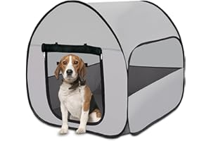 LUCKITTY Pop-Up Dog Kennel Enclosure Large - Portable Outdoor Pet Crate with Carry Bag, Waterproof Travel Carrier for Car, Camping Home, Grey