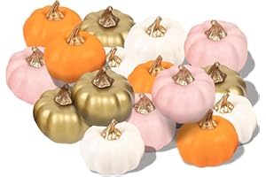 Lebsitey 16Pcs Thanksgiving Artificial Pumpkins, Foam Artificial Pumpkins Fake Pumpkins for Fall Thanksgiving Decorating Displaying (Mixed Color)