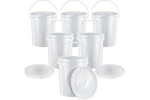United Solutions 5-Gallon Heavy-Duty Buckets with Snap-On Lids, 6-Pack – BPA-Free, Food-Grade Plastic, Multi-Purpose Storage for Home, DIY, and Job Sites – White