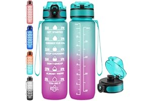 Esgreen Motivational Water Bottle 32 oz No Straw, Large 1L Drinking Water Bottles With Times To Drink, Lightweight Big BPA FREE Plastic Waterbottles For Travel Sports School Gym For Women Men Girls