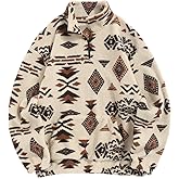 ZAFUL Men 1/4 Zipper Sweatshirt Ethnic Aztec Printed Kangaroo Pocket Fall Winter Pullovers Jacket Unisex Hoodie Tops