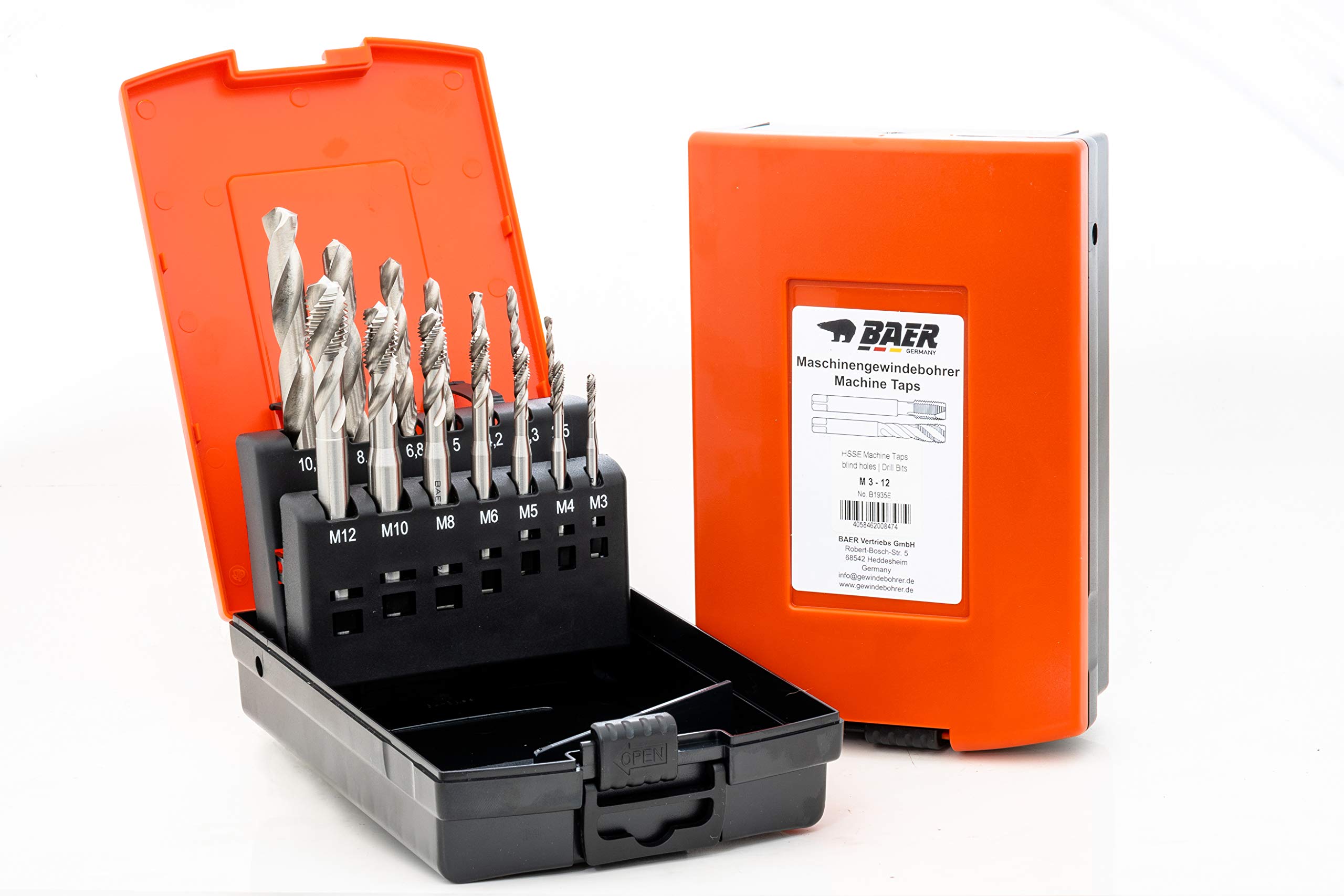 BaerCoil BAER Tap and Die Set, M3 - M12, HSSE, Thread Cutting, Machine Tap Blind Hole, Core Drill, Thread Cutting Set
