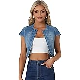 Allegra K Women's Denim Jacket Short Sleeve Jean Jacket Slim Fit Summer Outfits Casual Cropped Jacket