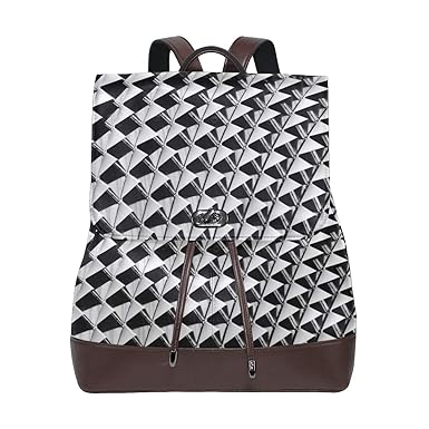 FriendLy PU Leather Shoulder Bag,Black White Pattern Fashion Backpack,Portable Travel School Rucksack,Satchel with Top Handle