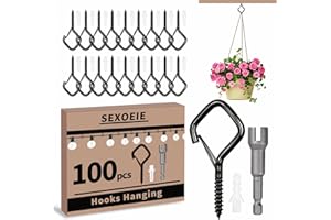 Sexoeie Screw Hooks with Safety Buckle, Ceiling Hooks for Hanging Outdoor Plants, String Lights, Patio Lights, 2.36 Inches Bl
