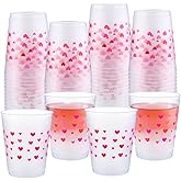 Epakh 50 Pieces 16 oz Valentine's Day Heart Plastic Cups Bulk Reusable Pink Red Heart Frosted Plastic Cups Hot and Cold Drinks Beverages for Happy Valentine Galentines Wedding Holiday Party Supplies