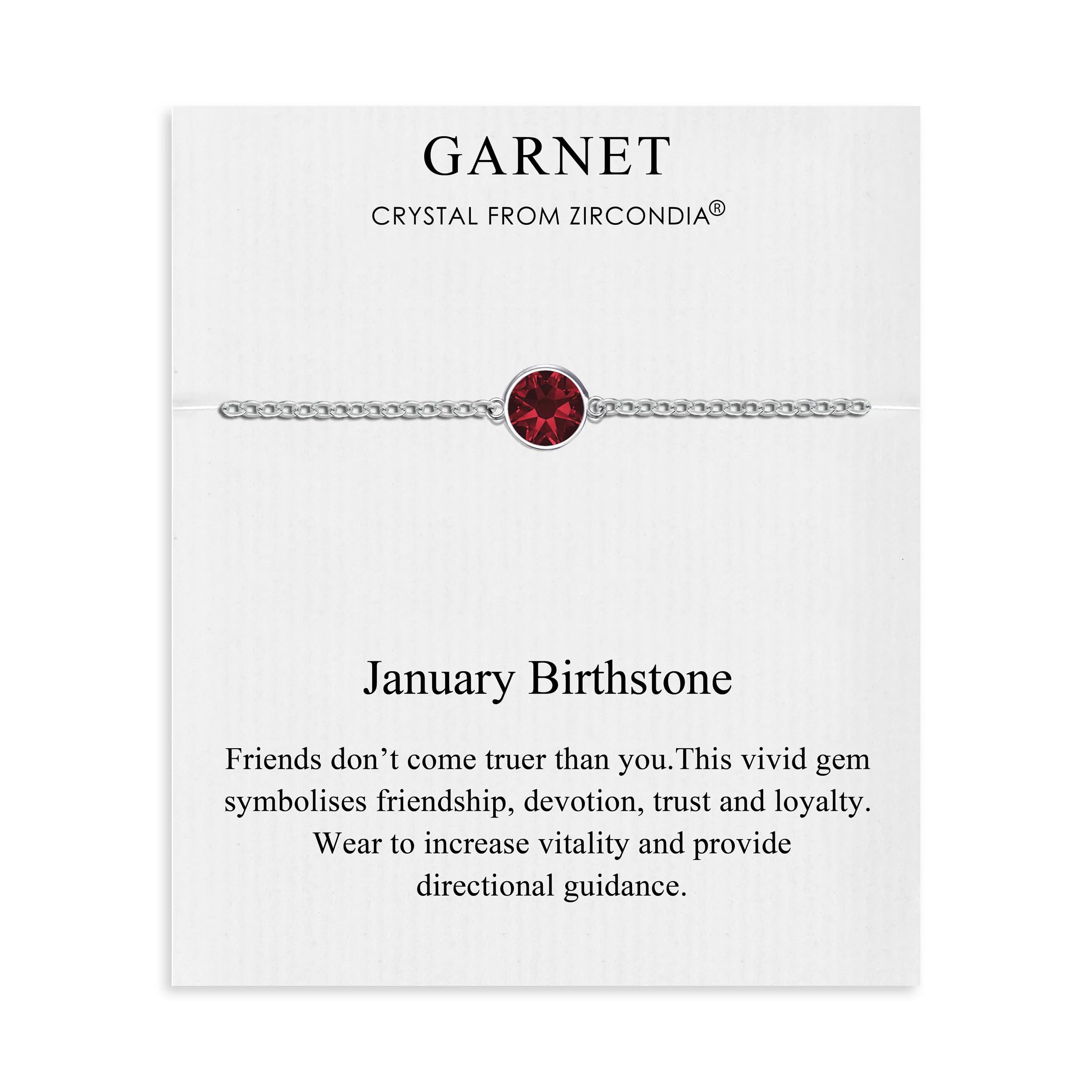Philip Jones January (Garnet) Birthstone Anklet Created with Zircondia® Crystals