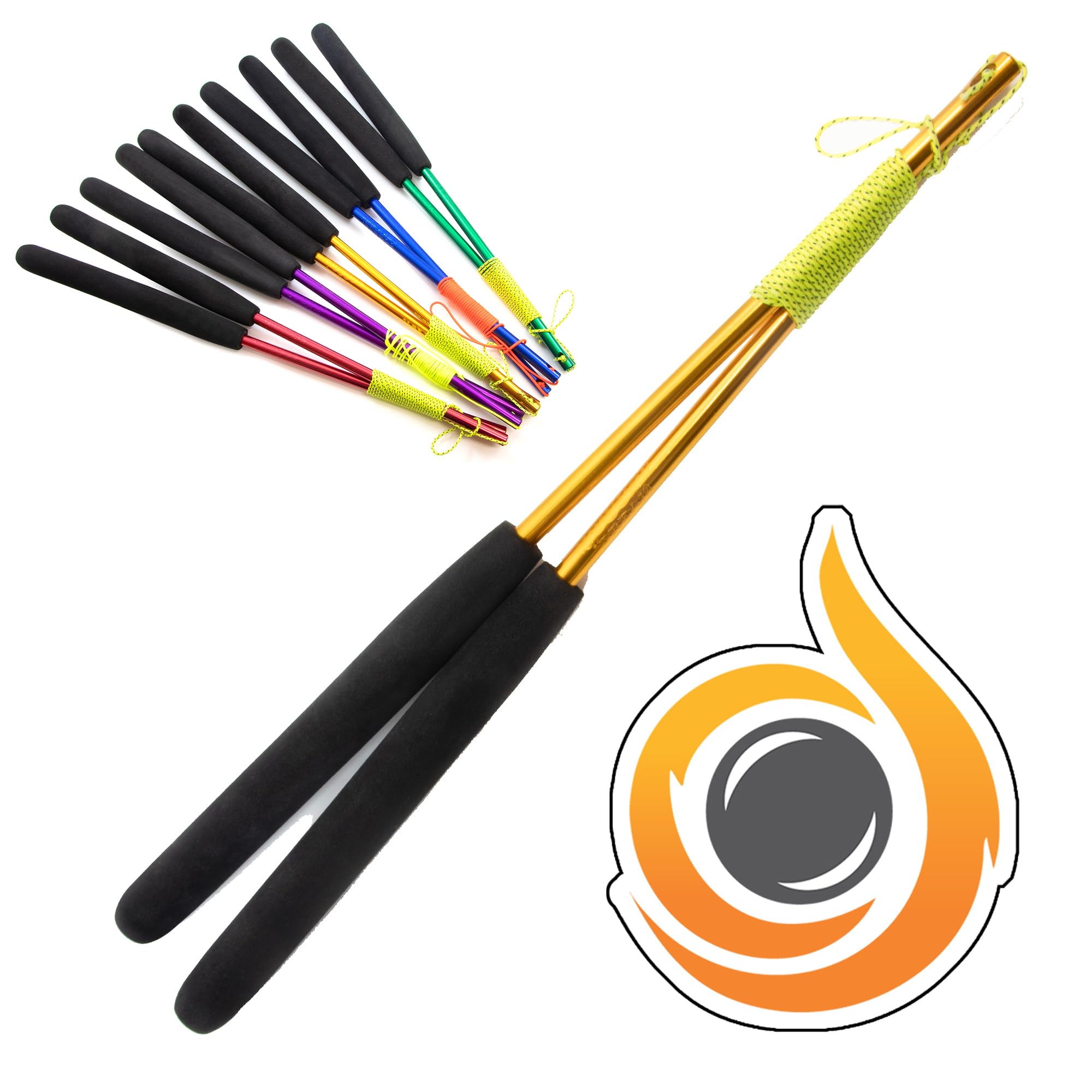 JD Pro Aluminium 'Metal' Diabolo Handsticks, Fitted With Super Smooth String - Pro Diablo Sticks With Cascade Sticker (Gold) โ image 1