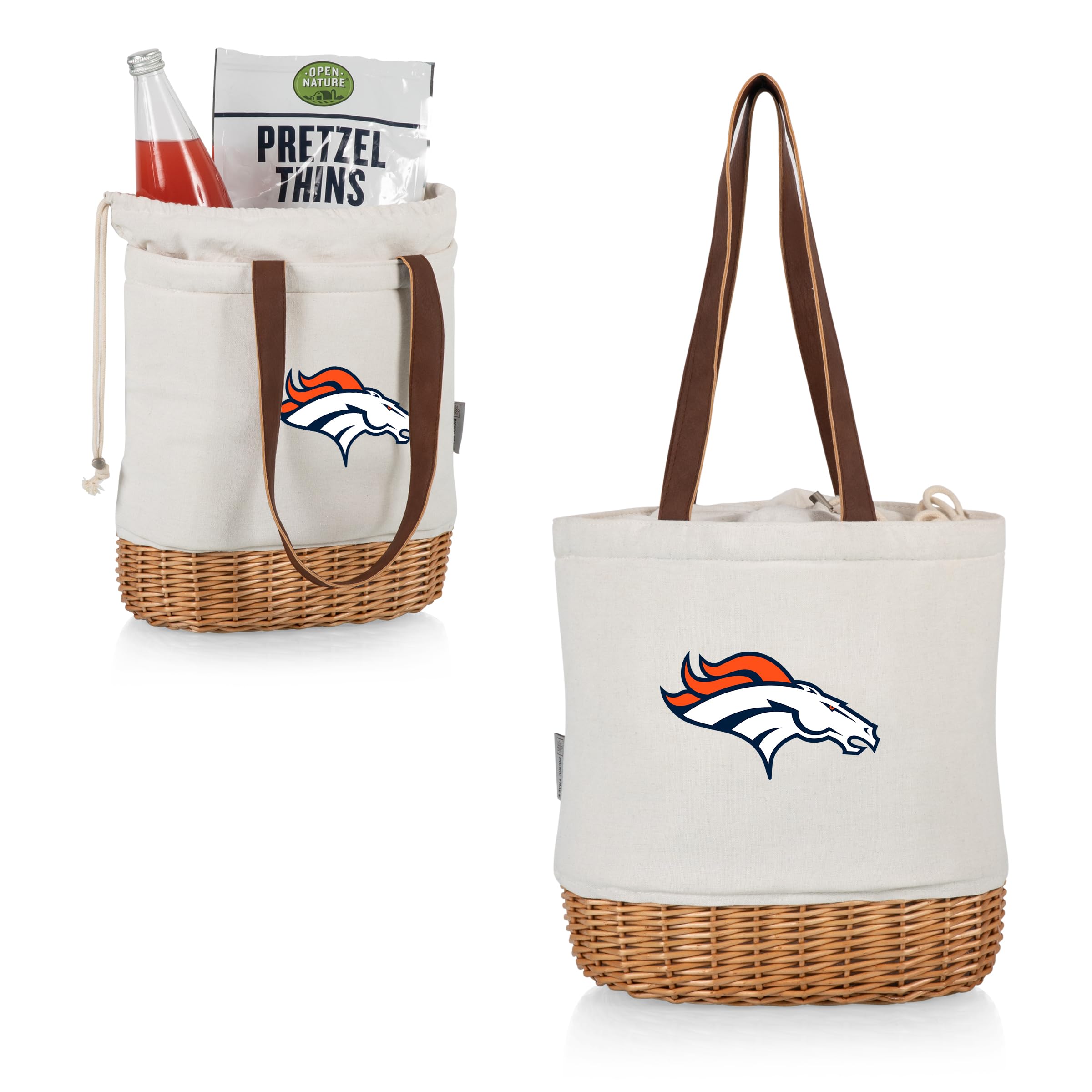 Photo 1 of PICNIC TIME NFL Denver Broncos Pico Willow and Canvas Insulated Lunch Basket, Natural Canvas, (Natural Canvas)