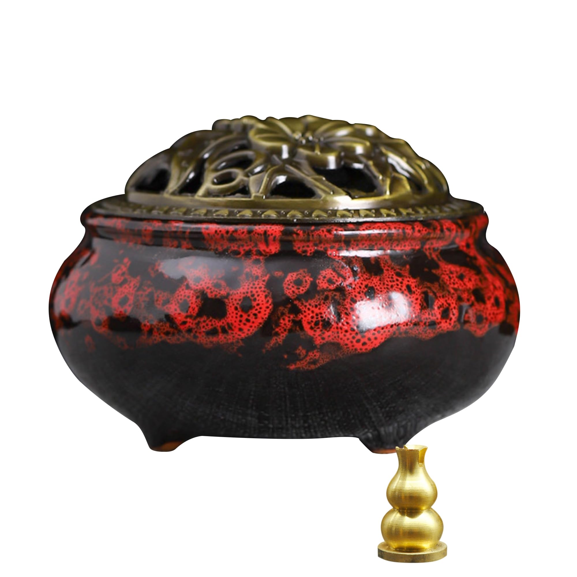 Ceramic Incense Burner， Cone Incense Holder, Ceramic Censer Suitable For Incense Cones/Coils/Sticks, There Are Metal Incense Holder+Fireproof Cotton Inside.