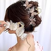 KEMMINTVN Set 2pcs Elegant Butterfly Hair Clips, Pearl Decorated Crab Claw Hairpins, White Wedding Hair Accessories, 4.92 x 2.55 inches