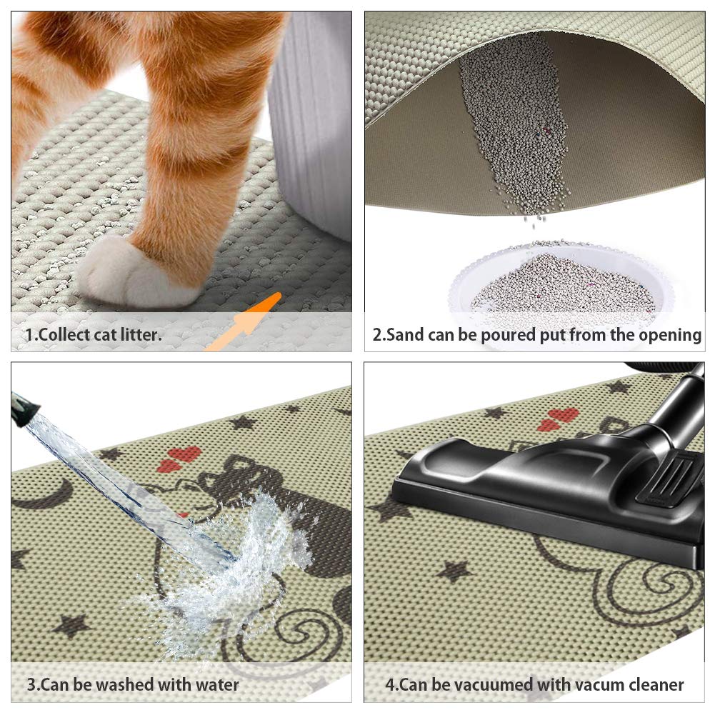 RioRand Cat Litter Mat Trapper Mat 30X18 Inch Honeycomb Double Layer Design Easy Clean Pet Feeding Mat for Litter Boxes