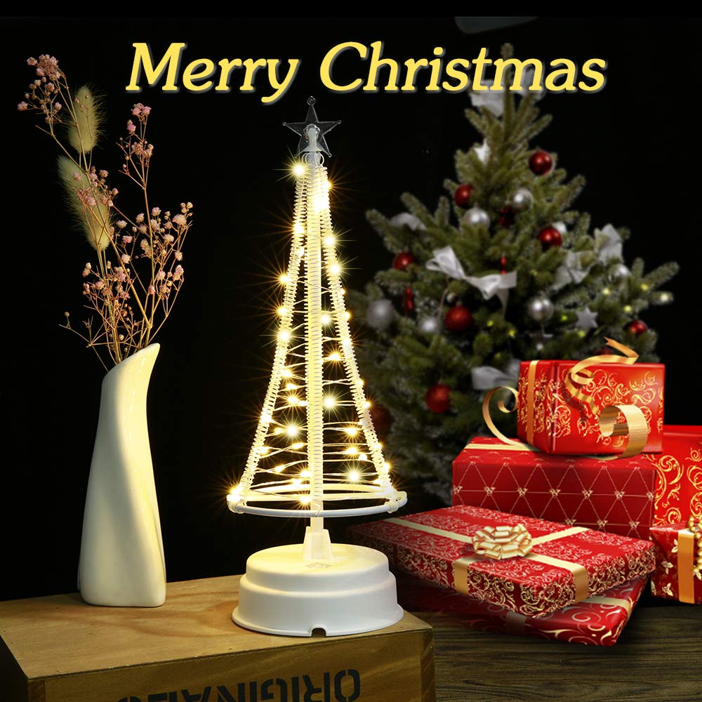 HONESTY Mini Christmas Trees 10Inch 40LED,Decorative Lights for Home/Decoration/Party/Wedding, USB or Battery Powered, Warm White Mini Lamp, Inside White S