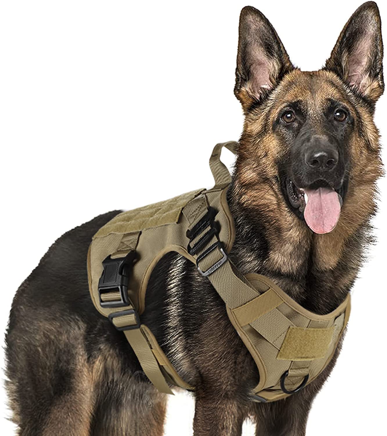 rabbitgoo Tactical No Pull Dog Harness Medium Large Dog with Metal Buckles MOLLE Panel, Breathable Service Pet Vest with Handle, Military Matierial Puppy Harness for Training Walking, S, Brown
