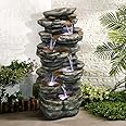 chillscreamni 6-Tier Rockery Outdoor Fountain - 40” H Outdoor Waterfall Fountain with LED Lights for Home&Office Decor, Stacked Rock Cascading Relaxation Garden Fountains Outdoor for Patio, Yard, Deck