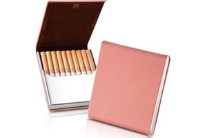 ZHOMA Portable Slim Leather Cigarette Case with Magnetic, Metal Cigarette Carrying Box for Hold 10 Regular Size Cigarettes, One-Hand Ultra Thin Operate Cigarette Pocket for Men and Women -Orange Pink