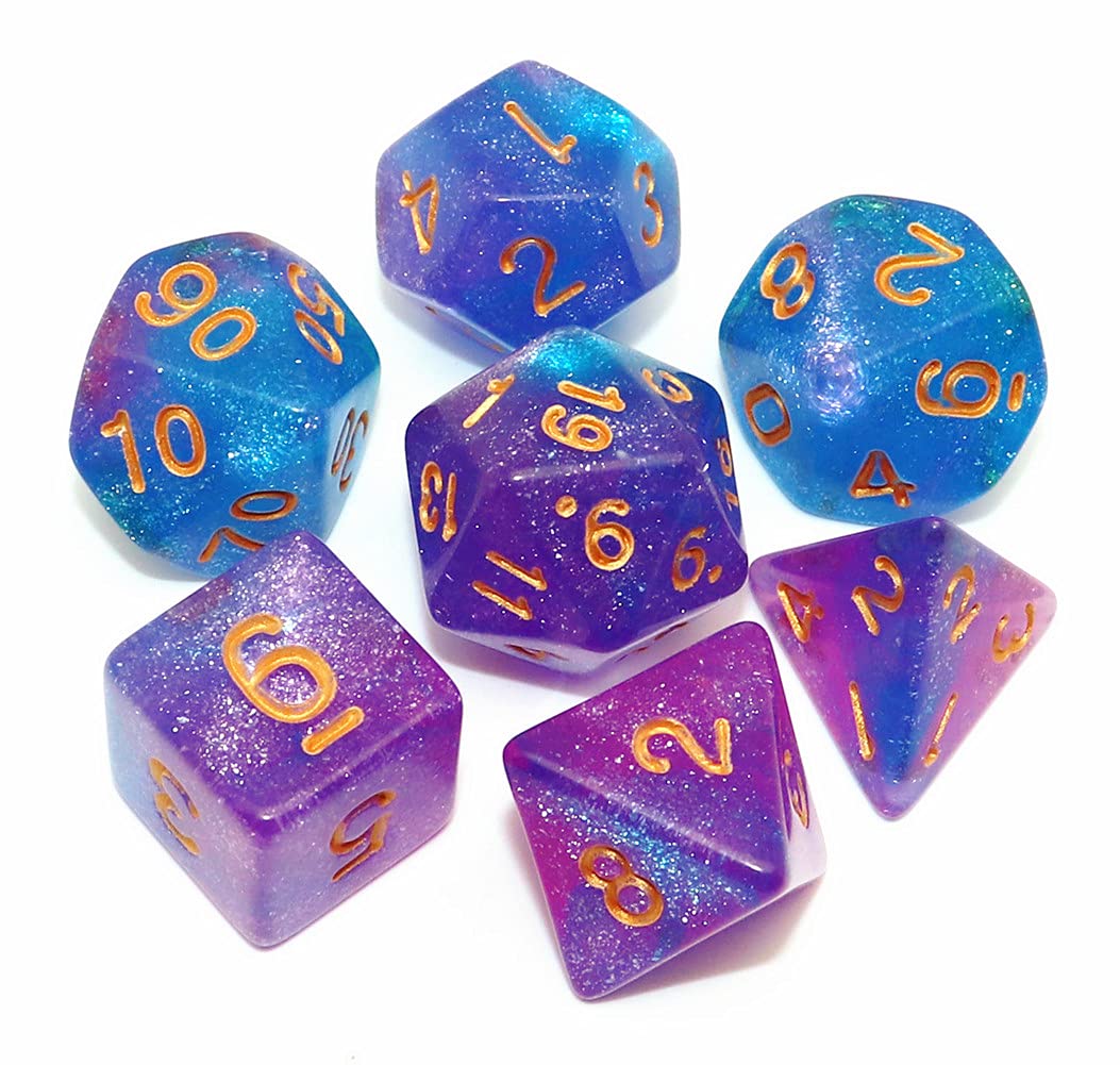 DND Dice Set Blue Purple Glitter Dice for Dungeon and Dragons D&D RPG Role Playing Games Table Games Polyhedral Dice