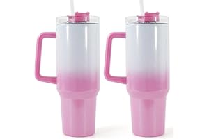 FECBK 40oz Sublimation Tumbler with Handle 2 Pack Sublimation 40 oz Tumbler with Removable Handle and Straw Lid Stainless Steel Insulated Tumbler Blanks for Keep Hot/Cold Hours, Diy Gift, Pink