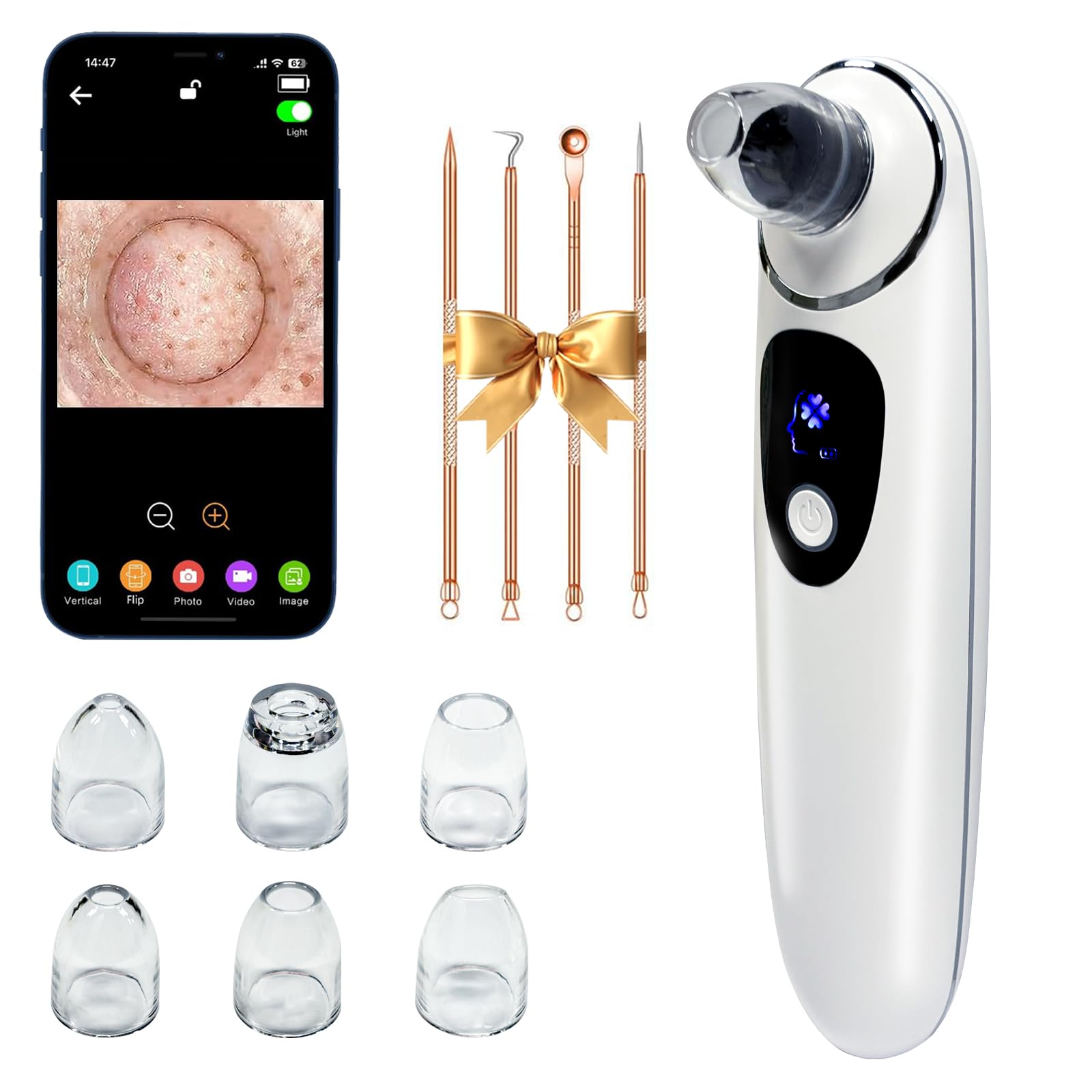 Photo 1 of 2025 Pore Vacuum with Camerafor, USB Rechargeable Blackhead Remover Vacuum,3 Levels Adjustable Pore Vacuum Blackhead Remover, 6 Suction Heads,Face Vacuum Pore Cleanser for Women & Men