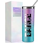 Onebttl Dancer Gifts for Girls, Teens, Her - Dance - 20oz/590ml Stainless Steel Insulated Glitter Skinny Tumbler with Straw, Lid - Dance Themed Gifts for Women - (Purple-Blue Gradient)