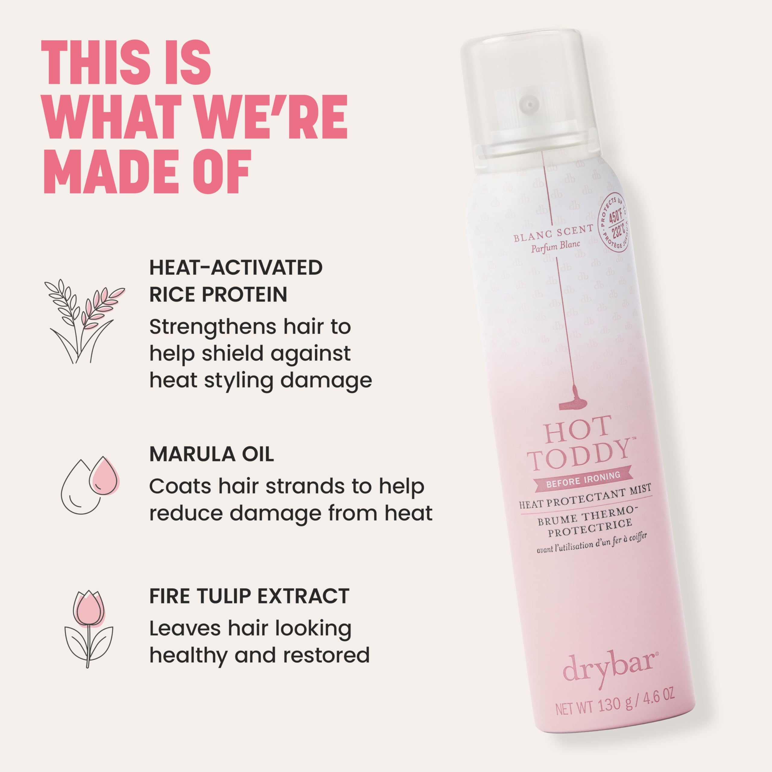 Drybar Hot Toddy Heat Protectant | Lightweight Formula for Hair, Protects from Heated Styling, Straightening and Styling Irons