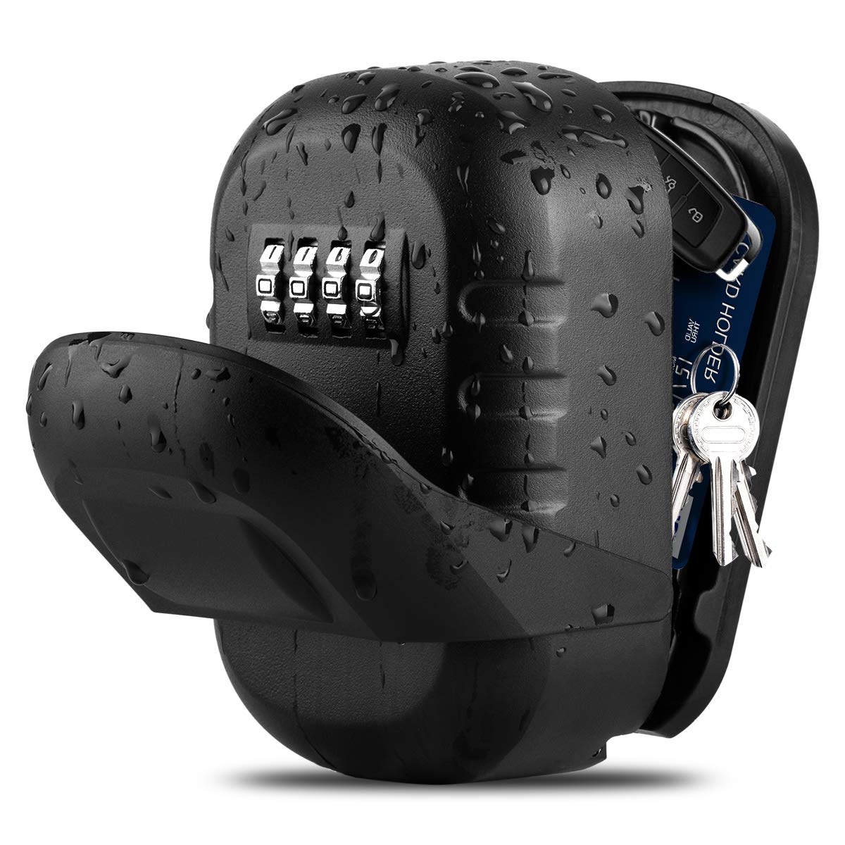 BTNEEU Key Safe Wall Mounted Lockbox, 4 Digit Combination Key Lock Box for Indoor Outdoor, Aluminum Alloy Portable Key Storage Box for House Spare Keys Airbnb Home Garage School Office (cover_black)