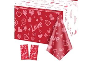 QUERICKY 2 Pack Valentines Day Tablecloths, 51x87'' Red Heart Shape Valentines Day Rectangle Table Cover for Valentine's Day Party Decorations, Anniversary Party Supplies, Proposal, Engagement, Weddings Decor
