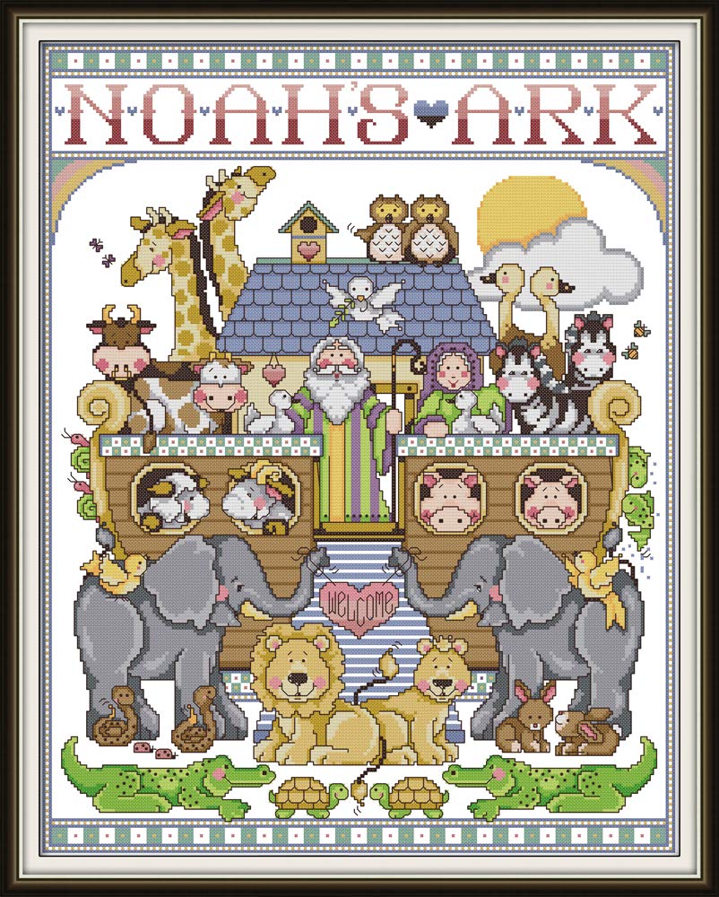 WOWDECOR Cross Stitch Embroidery Kits for Adults Kids, Elephant Lion Animals Noah's Ark 11CT Stamped DIY DMC Needlework Easy Beginners