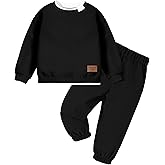 CRISONE Toddler Boys Clothes Solid Color Ribbed Long Sleeve Sweatshirt and Pants 2 Piece Fall Winter Outfits Set 2-7T