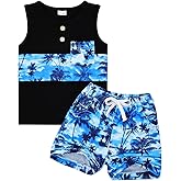 CETEPY Baby Clothes Toddler Boy Summer Tropical Beach Outfits Sleeveless Tank Tops & Pocket Pant set 12 Months-4 Years old