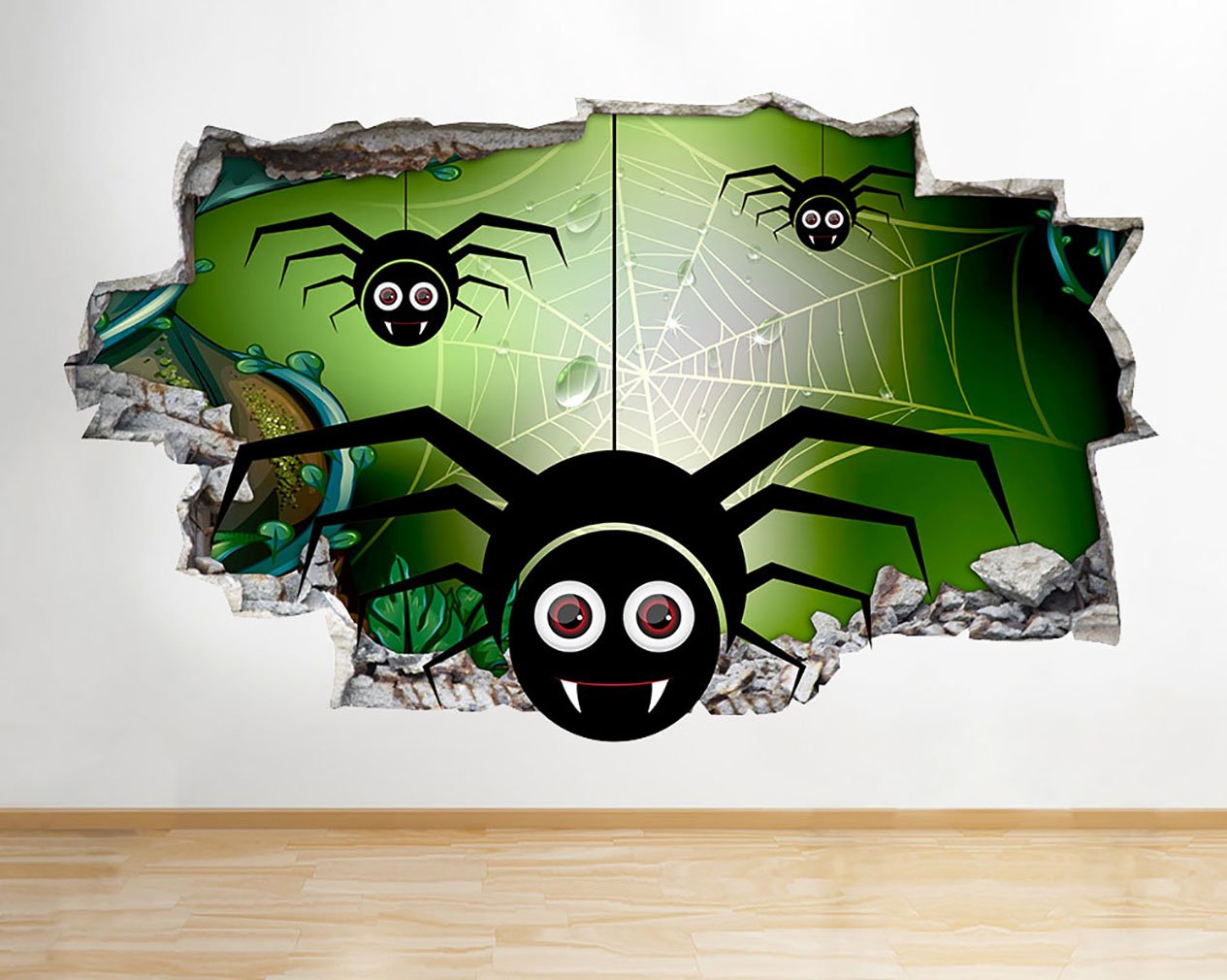 G653 Spider Cartoon Web Boys Kids Smashed Wall Decal 3D Art Stickers Vinyl RoomKids Bedroom Baby Nursery Cool Livingroom Hall Boys Girls