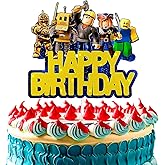 Video Game Cake Topper Decorations - Vibrant Glitter Cardboard Gamer Cake Topper, Eye-Catching Design, Firm Installation & Easy Adjusting, Sturdy Plastic Stick - Birthday Decorations for Boys & Girls