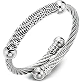 COOLSTEELANDBEYOND Stainless Steel Twisted Cable Cuff Bangle Bracelet for Mens for Women Polished