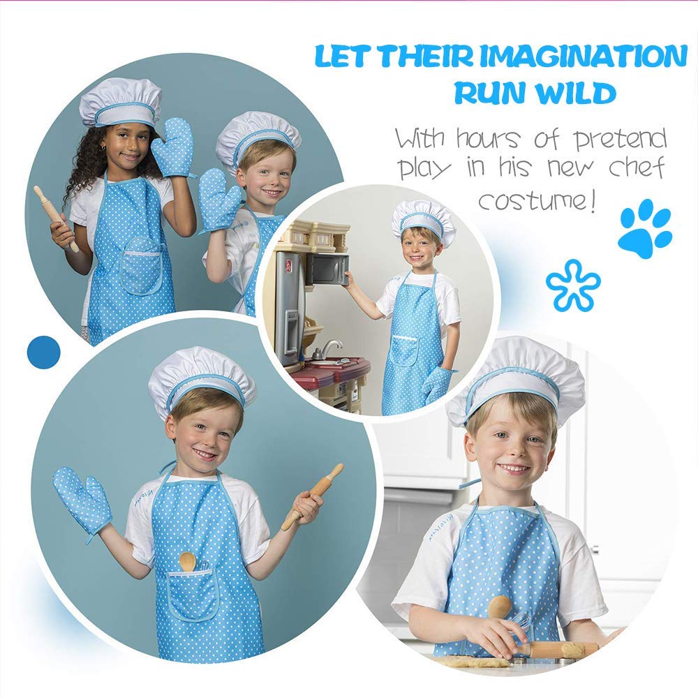 Children Chef Set, 11PCS Cooking and Baking Custom for Kitchen Role Playing, Chef Apron, Hat, Mitt, Utensils for Little Girls and Boys